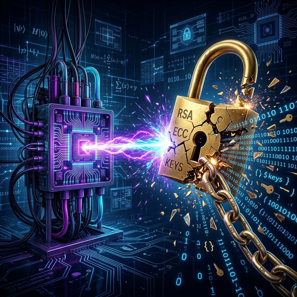 A quantum computer shattering the golden padlock of classical PKI encryption
